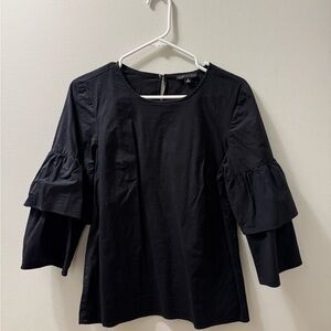 J. Crew Black Ruffle Sleeve Blouse